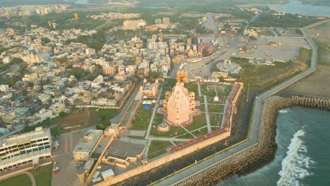 aerial view of a coastal hindu temple in dwarka, india