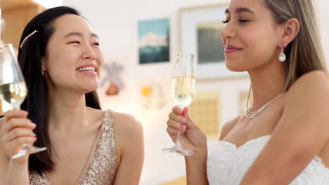 wedding, bride and toast with a woman