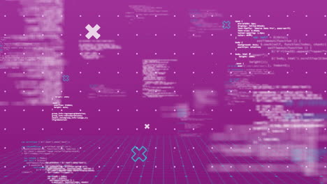 animation of shapes and data processing on pink background