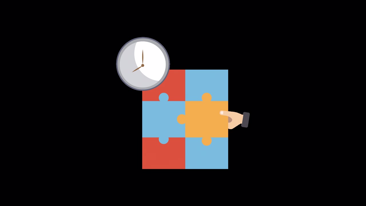 Hand Assembling Colorful Puzzle Pieces with Time Management Concept