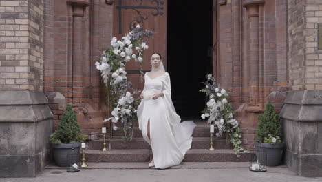 bride walking through church doors on wedding day