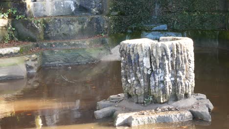 rivington terraced secret gardens waterfall fountain ornate touristic sightseeing countryside closeup left dolly