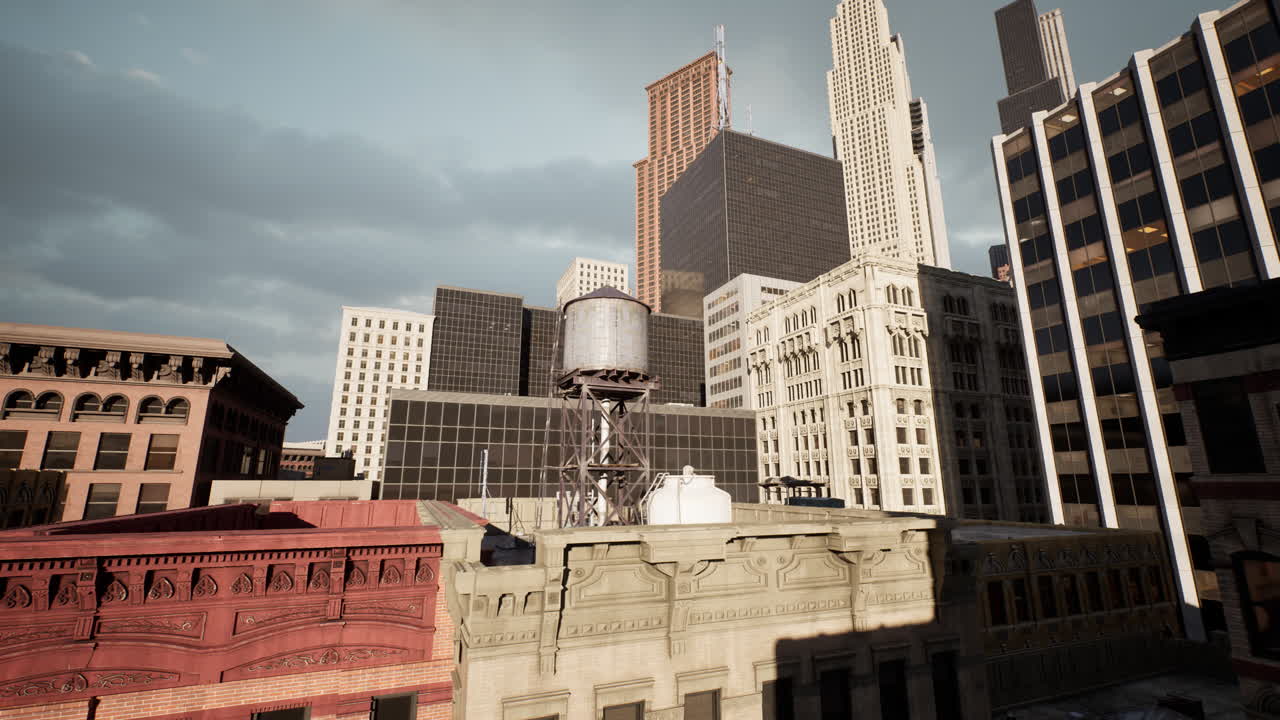 물탑 을 가진 도시 풍경