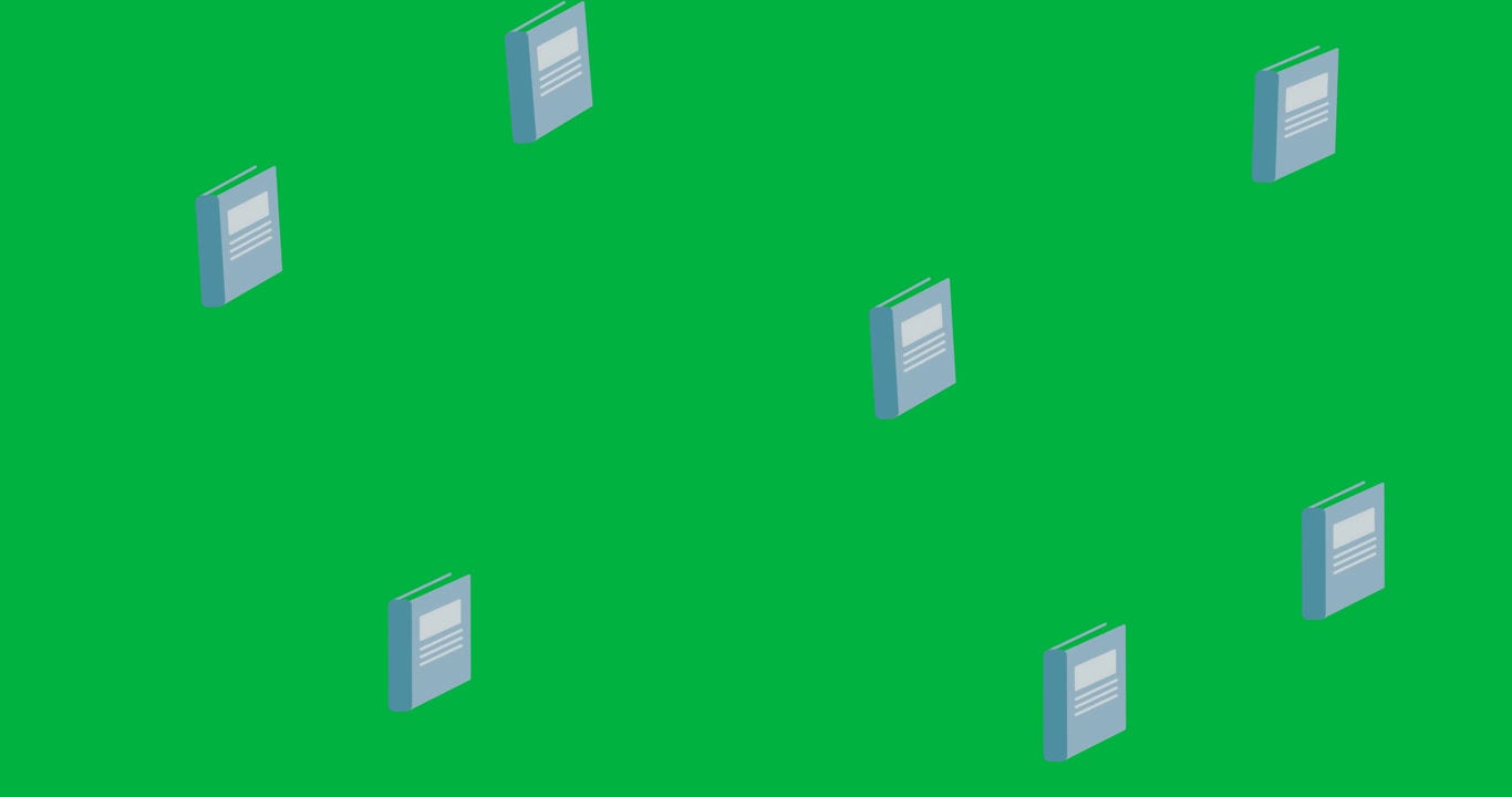 Digital animation of multiple text book icons against black background