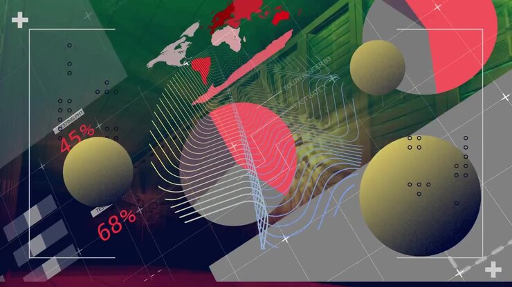 Animation of shapes and data processing over server room