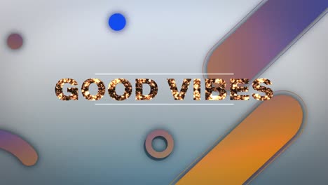 animation of social media good vibes text and shapes on grey background