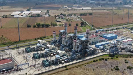 stabilized aerial shot of an electric power generation plant