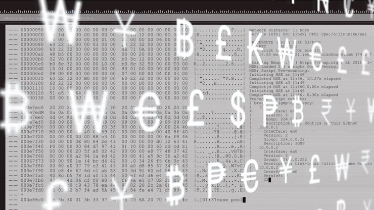 Animazione di interfaccia con simboli di valute multiple ed elaborazione dati su sfondo bianco.