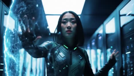 cyberpunk woman in server room