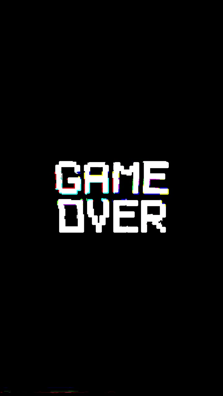 Animazione di testo 'Game Over' con effetto glitch su sfondo nero