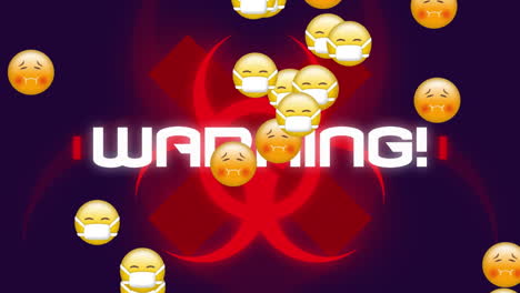 multiple face emojis floating against warning text over biohazard symbol on blue background