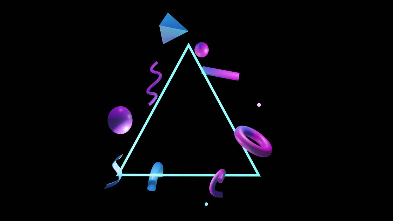 animación de formas 3d abstractas sobre triángulo y fondo negro