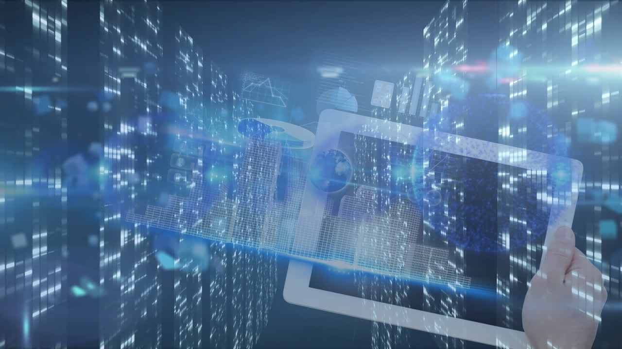 해군 디지털 공간에서 데이터 처리와  ⁇ 드홀딩 태블릿의 애니메이션