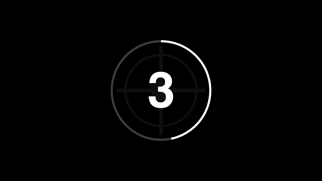 Conto alla rovescia numerico bianco minimalista su sfondo nero