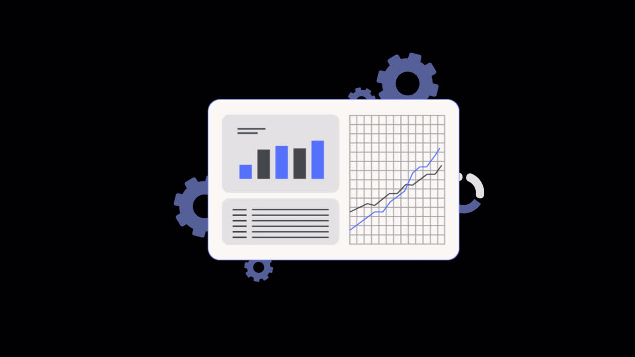 Animated Dashboard with Data Charts and Rotating Gears