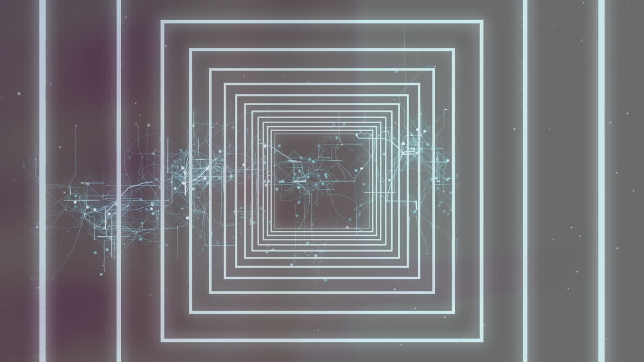 анимация неонового светящегося туннеля по сети соединений