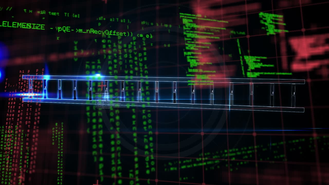 Animation of science data processing over dark background