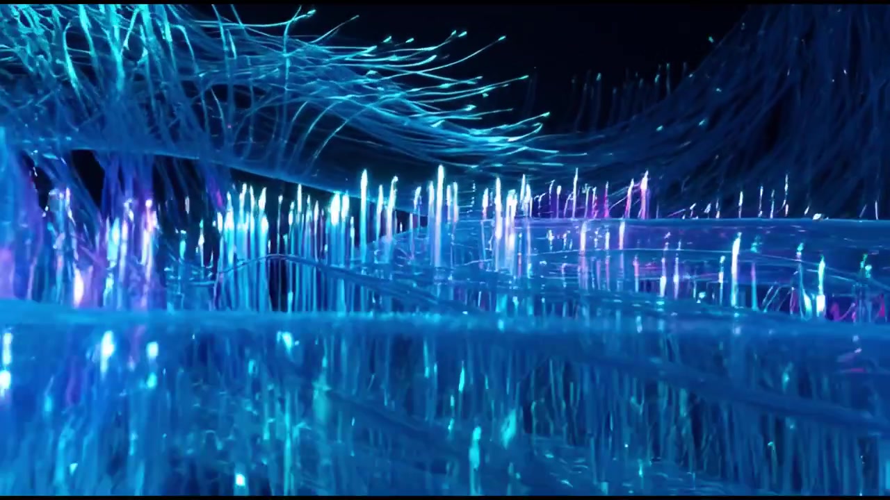 Abstract Animation of Glowing Fiber Optic Cables and Data Flow