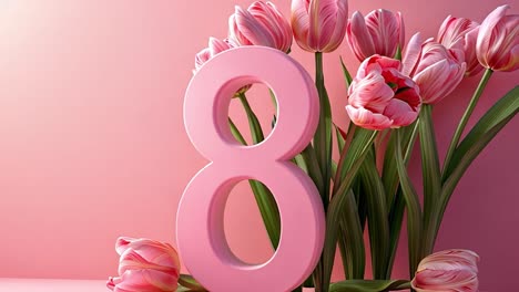 pink tulips and number 8 for international women's day