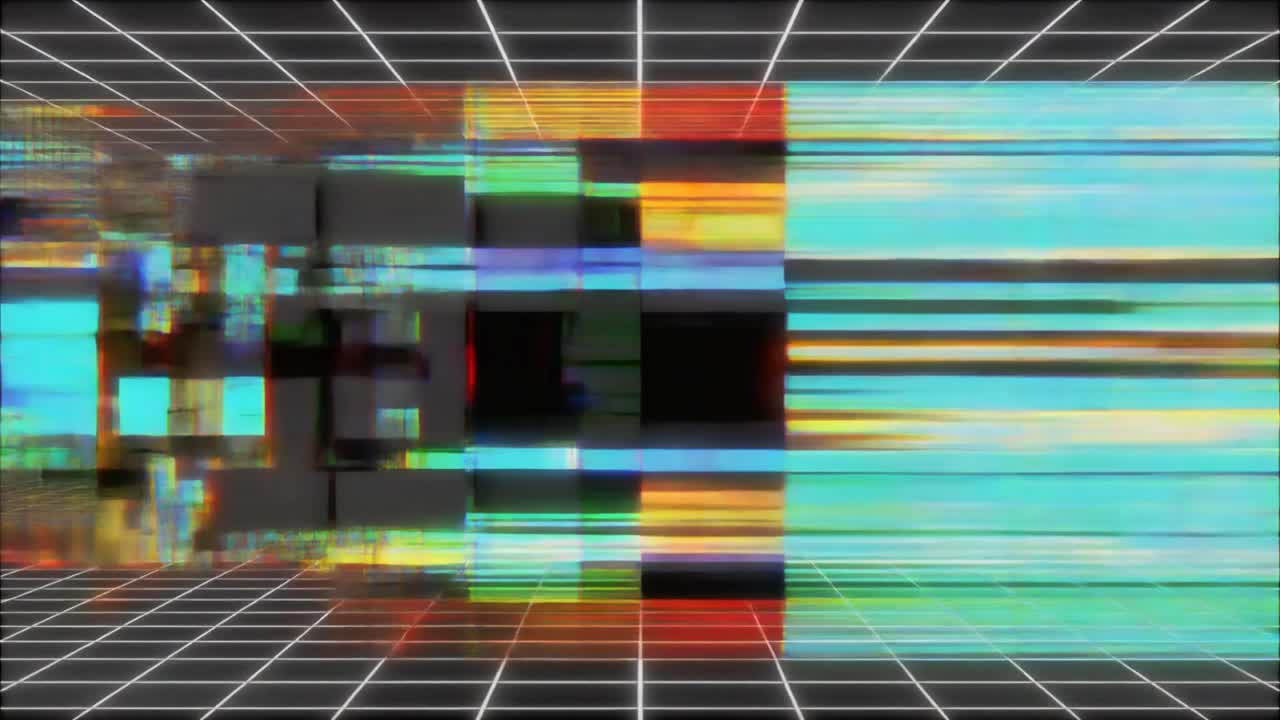 Abstract Digital Glitch Effect with Blocks on a Grid Background