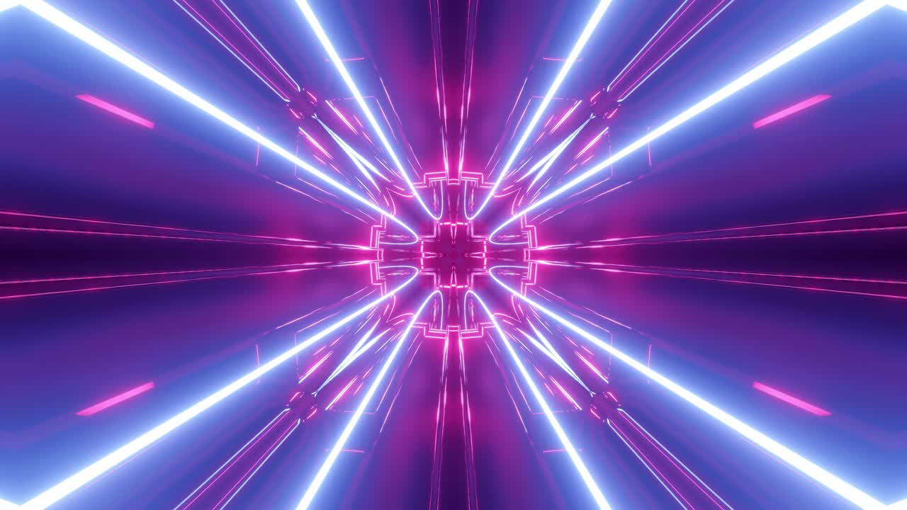Sci-fi tunnel transformer with blue purple neon lights. 4k looped ...