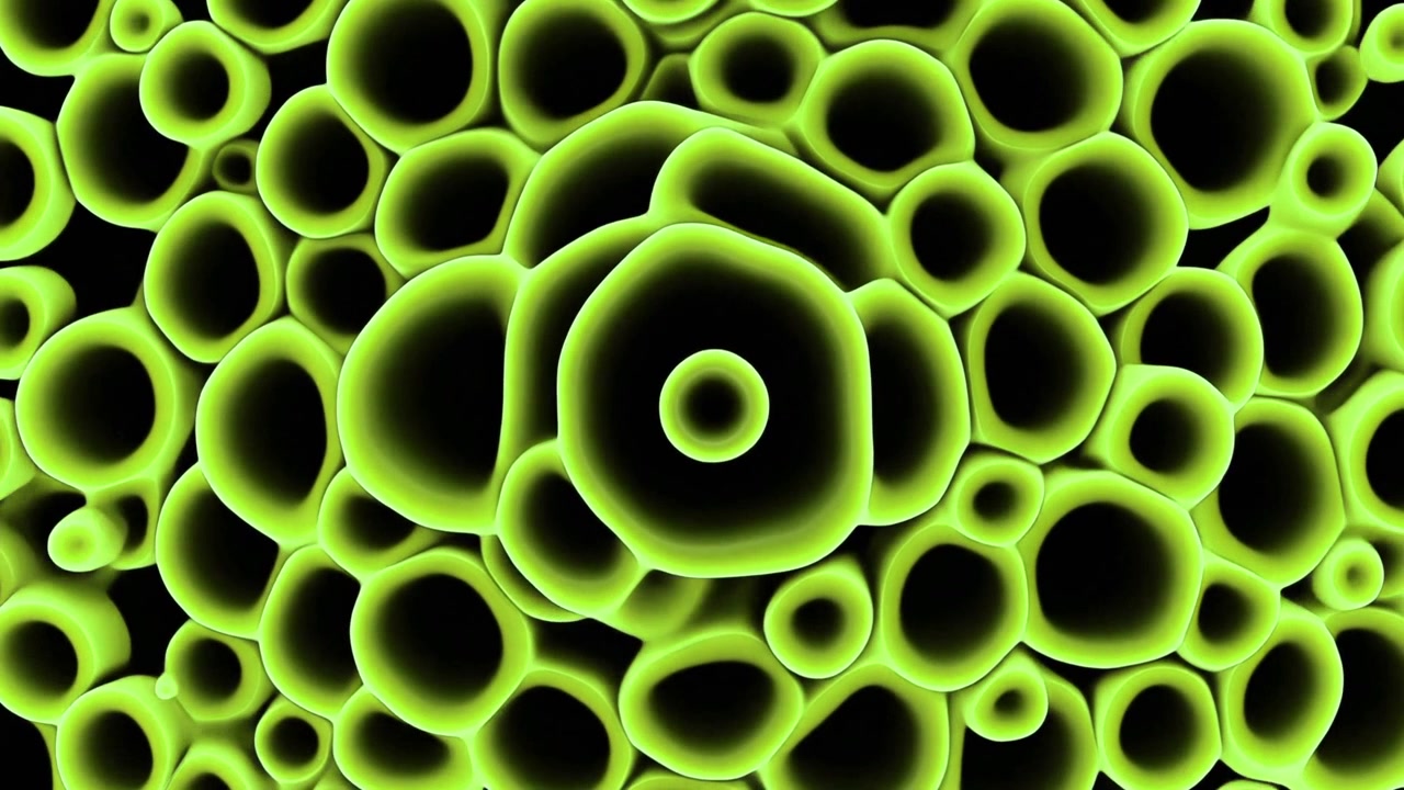 Animazione 3D astratta di strutture cellulari verdi luminose
