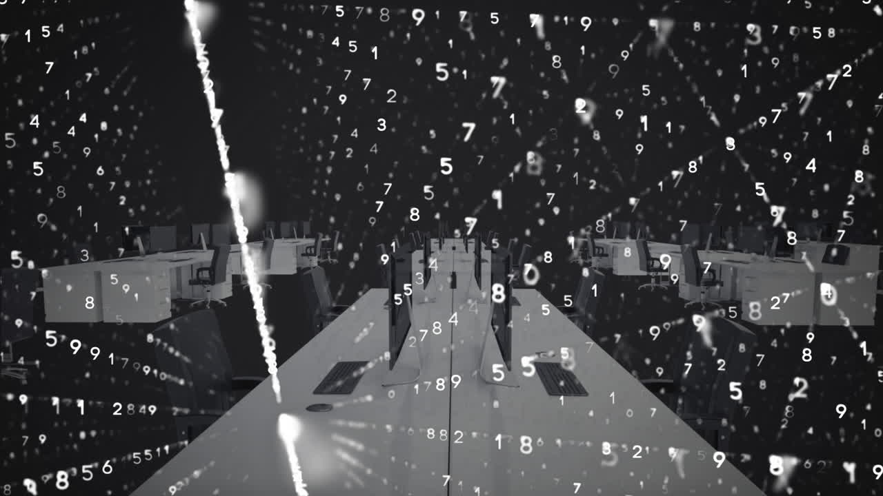 빈 사무실에서 바뀌는 숫자의 애니메이션