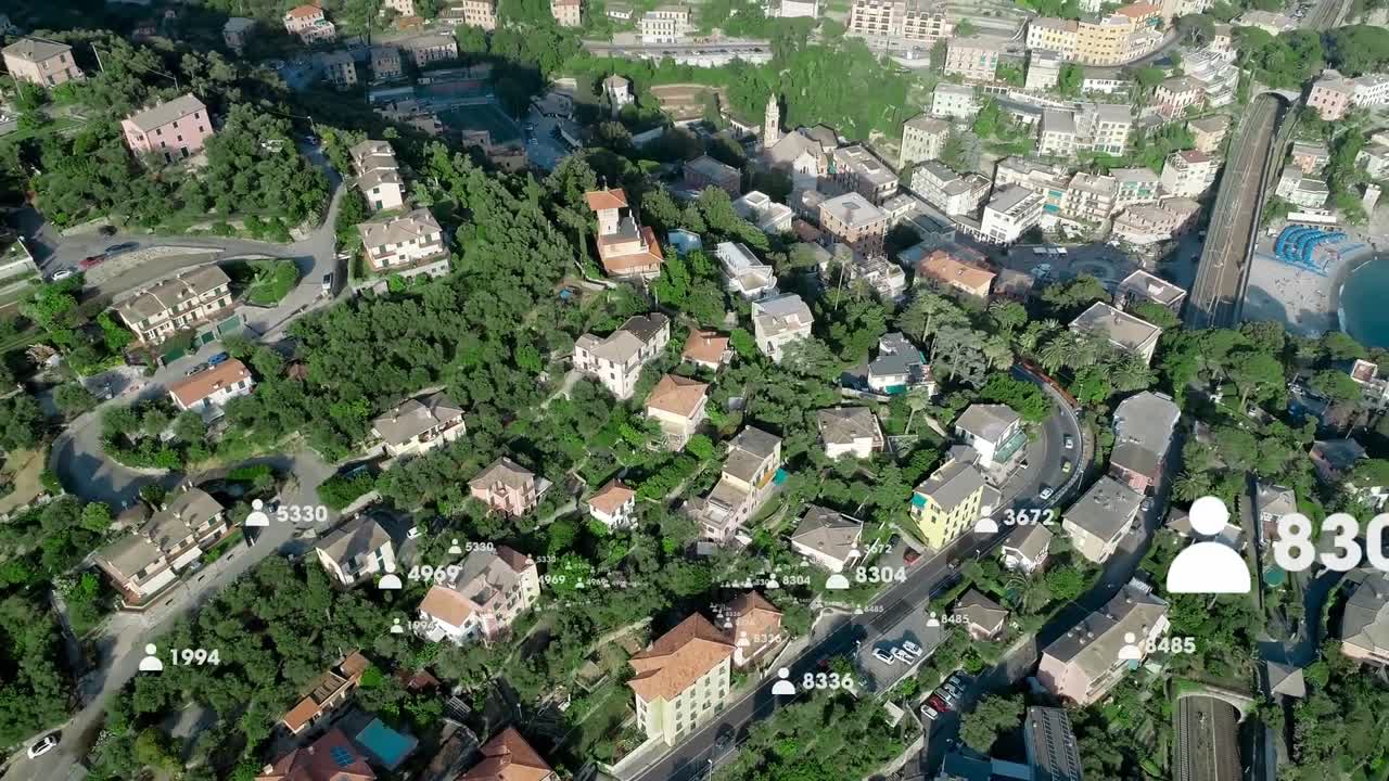composición digital de iconos de perfil con números crecientes contra la vista aérea del paisaje urbano