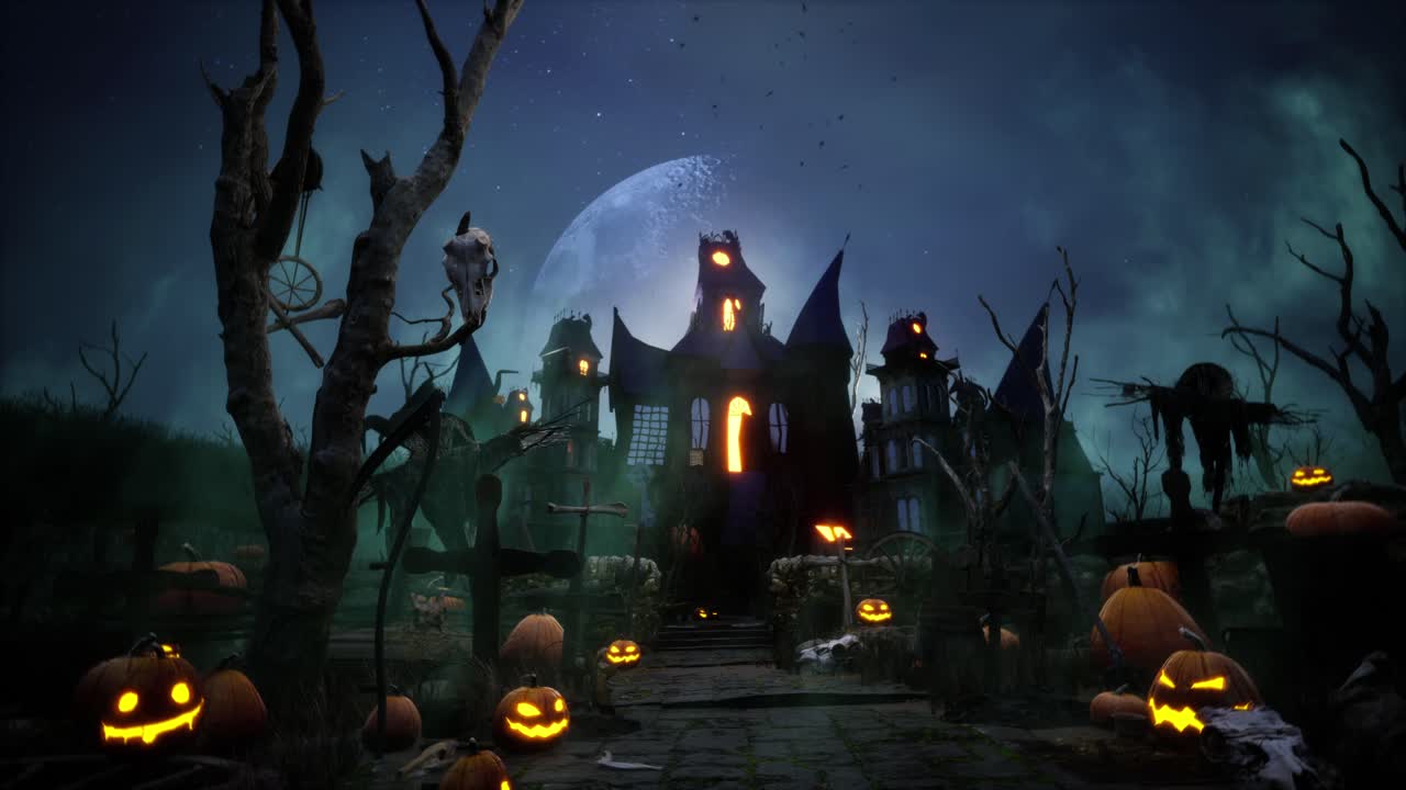 el castillo embrujado de halloween por la noche