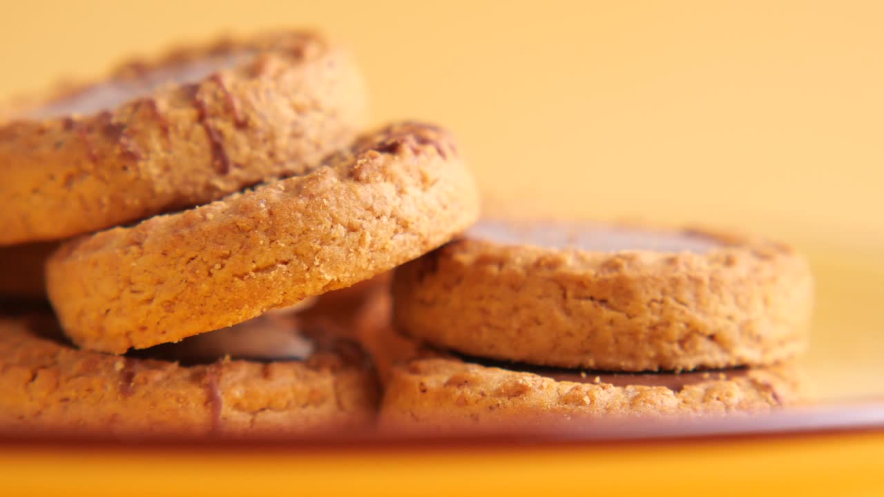 Close-up of Stacked Round Golden Cookies