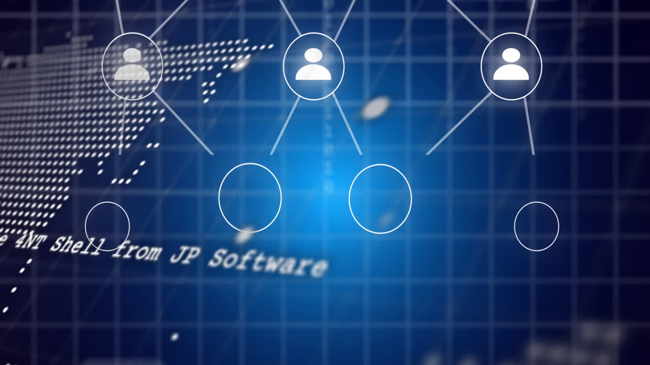 Animation of digital icons, world map and data processing