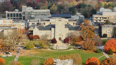 burruss hall at virginia tech during autumn sunset