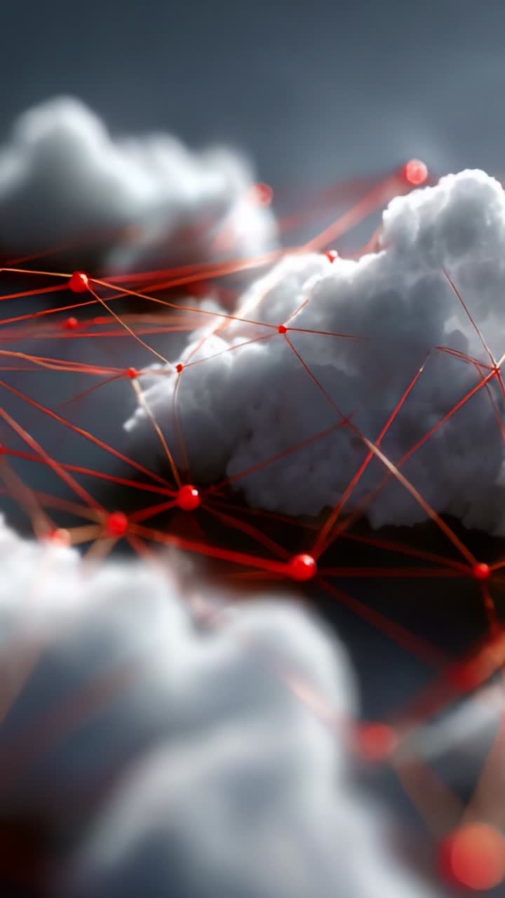 A Stunning Close-Up of Abstract Clouds Interconnected by Bright Red Lines, Symbolizing Complex Networks and Connections in a Dreamlike Atmosphere