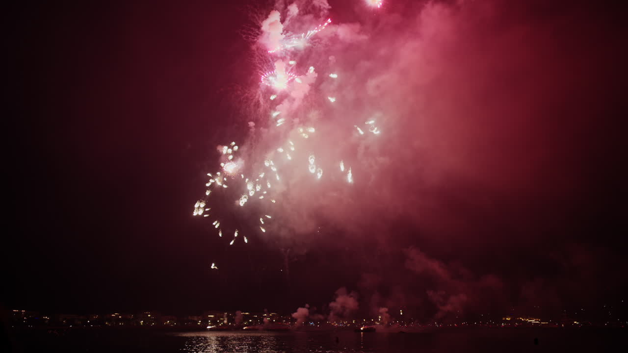 Fireworks at the Cannes Fireworks Festival at night, France