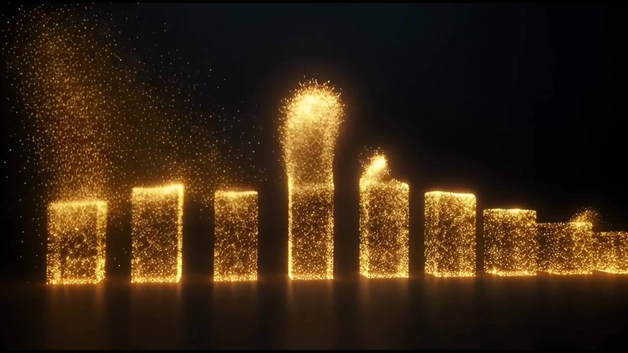 Grafico a barre dinamico di particelle dorate con particelle in ascesa