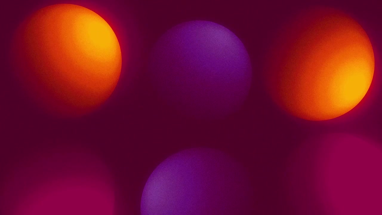 Animation of floating 3D sphere balls with shadows moving and wiggling through an abstract space on a dark gradient background dynamic motion graphics and visual effects vibrant colours maroon purple