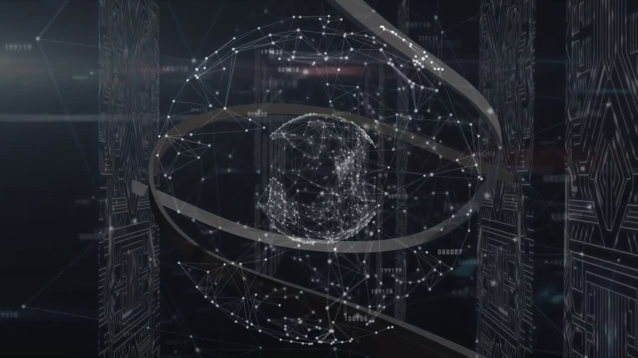 리본, 연결 및 글로브를 서버의 집적 회로를 통해 애니메이션