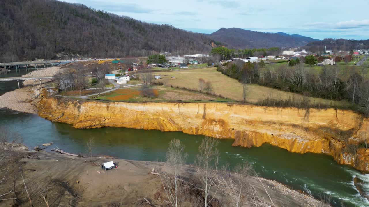 4K Aerial Drone Video of Erosion Caused by the Flooding of the Nolichucky River in Erwin, TN after Hurricane Helene (2024)
