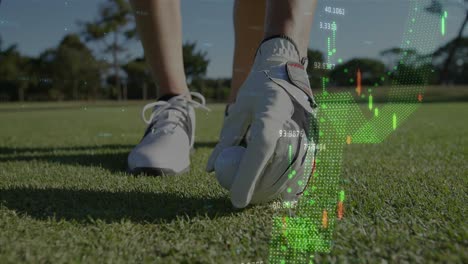 Animation-of-data-processing-over-female-golf-player-on-golf-course