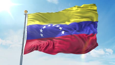 venezuela flag waving in the wind against deep blue sky. national theme, international concept. 3d render seamless loop 4k