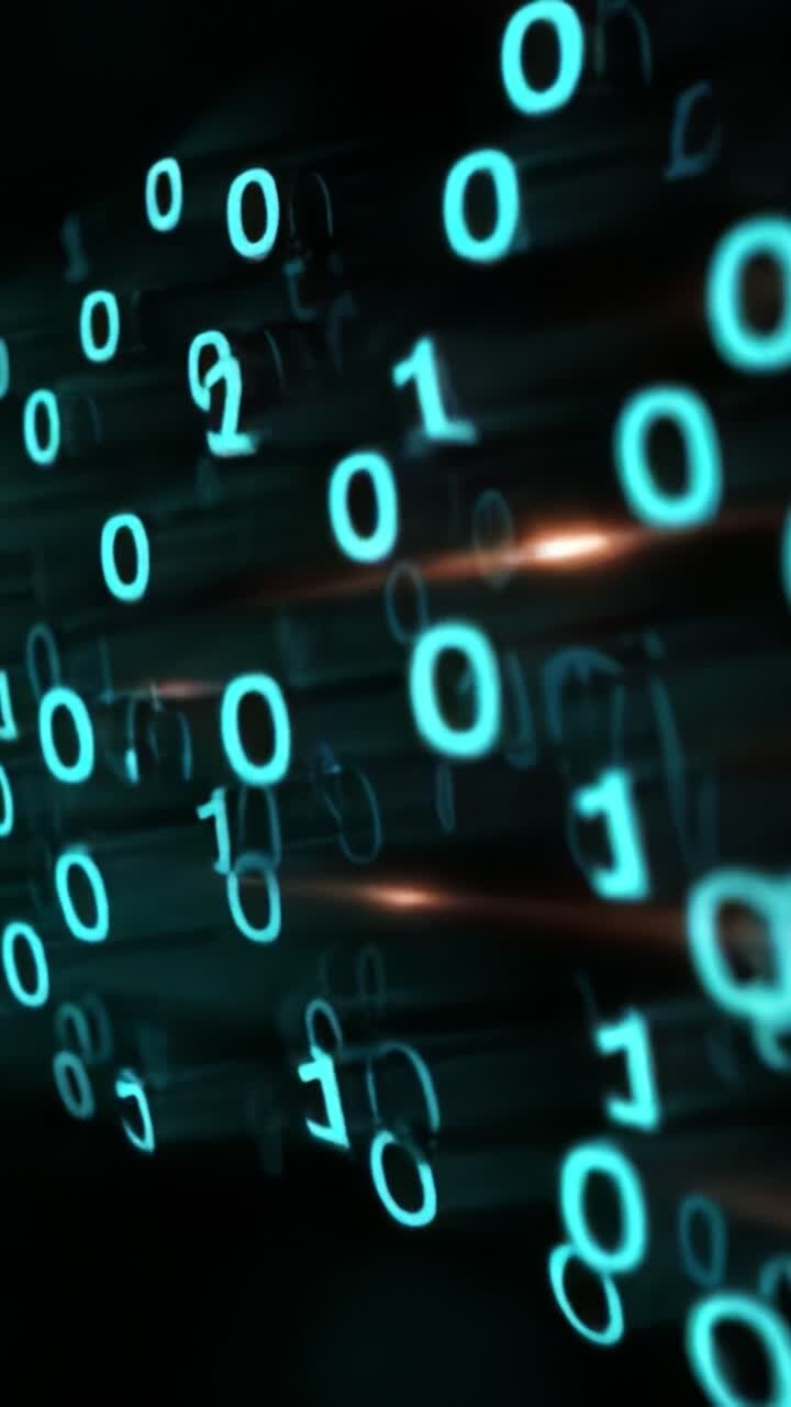 Dynamisk flow af binær kode: En fantastisk visualisering af ettaller og nuller i bevægelse, der repræsenterer essensen af digital information og teknologi