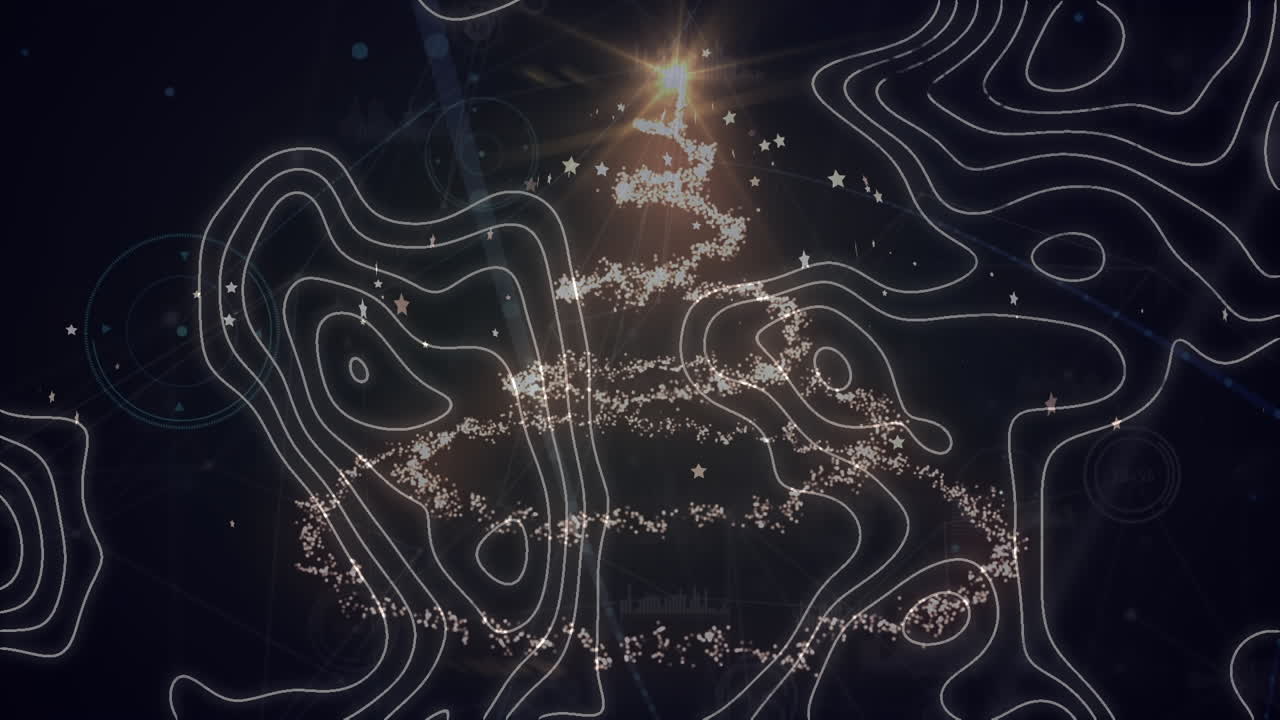 animación de puntos de luz sobre una red de conexiones y líneas blancas