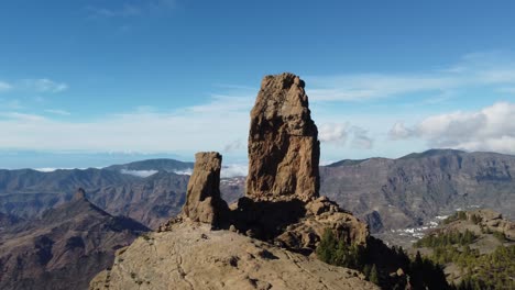 flight over of roque nublo, a volcanic rock in caldera of tejeda, gran canaria, canary islands, spain