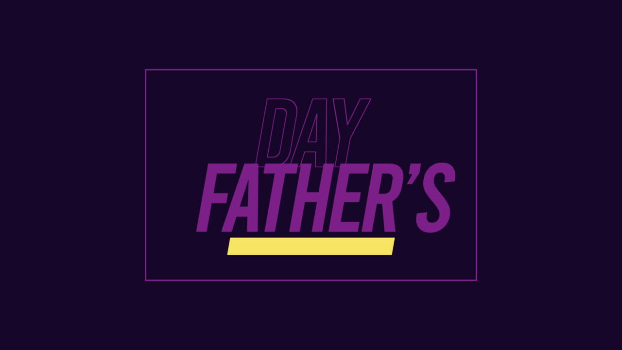Logo accattivante per l'evento della Festa del Papà con sfondo viola e linea gialla.