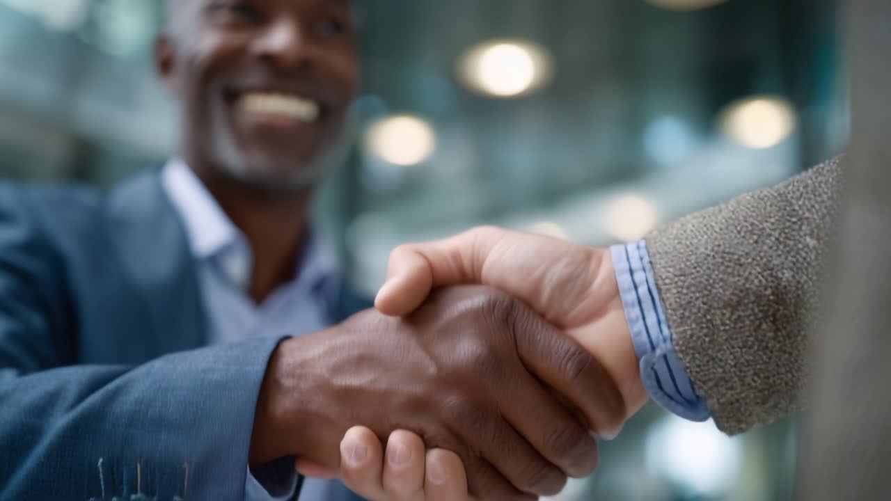 A Positive Collaboration: A Close-Up of Two Individuals Shaking Hands in a Professional Setting, Signifying Agreement, Partnership, or Deal at a Corporate Environment