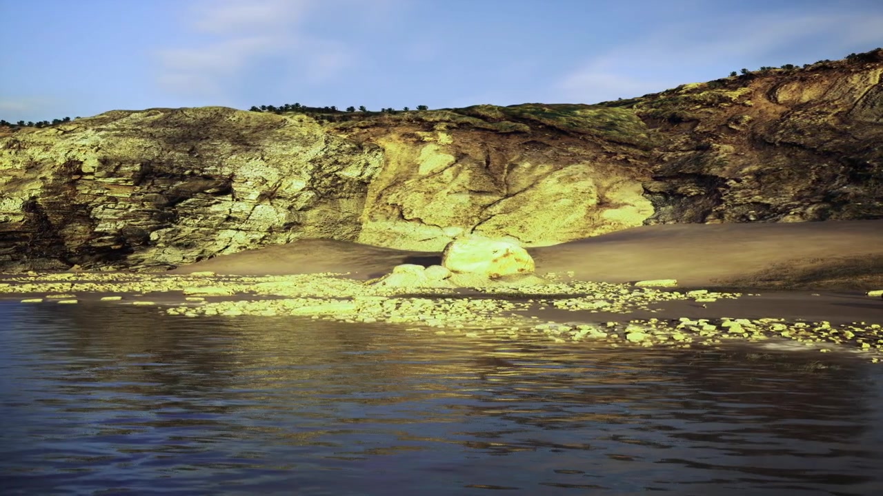 Lager längs strandlinjen avslöjar geologiska utvecklingsdetaljer.