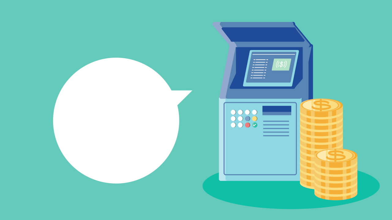 electronic commerce animation with cash machine and coins