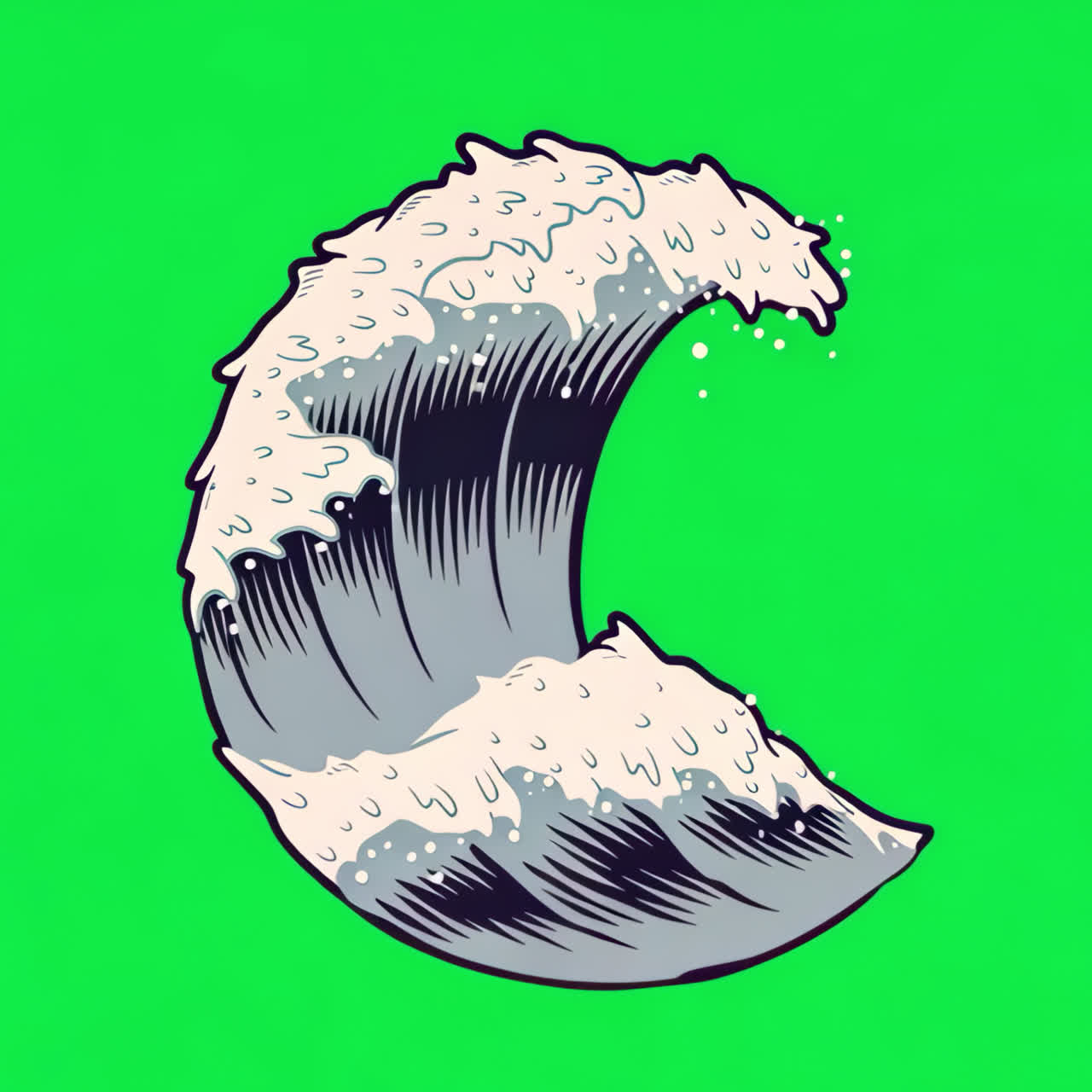 Artistic wave crescent illustration animation isolated asset, transparent 4K video, alpha channel