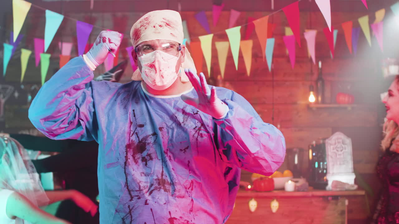 Halloween party with people in costumes