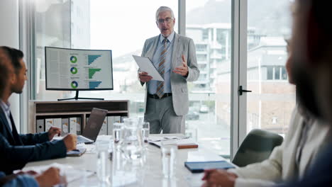 a businessman giving a presentation to his team during a business meeting